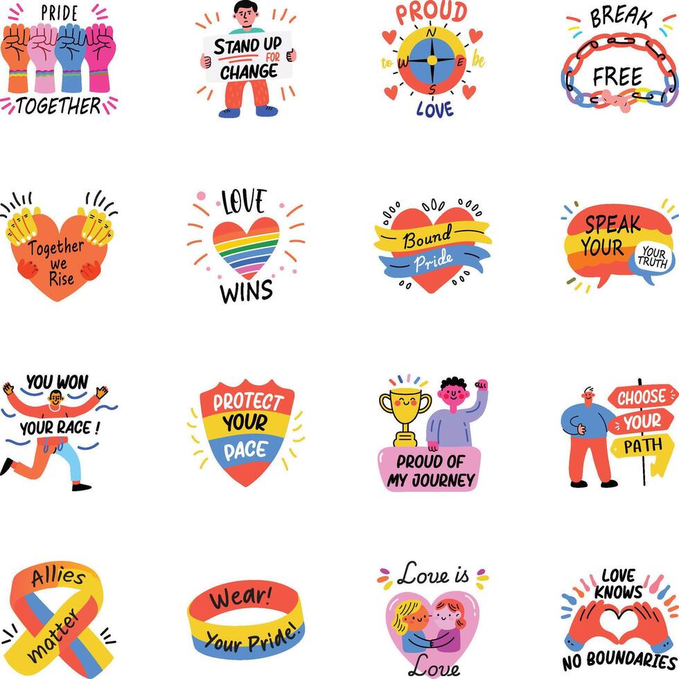 Set of Flat Style Queer Stickers vector