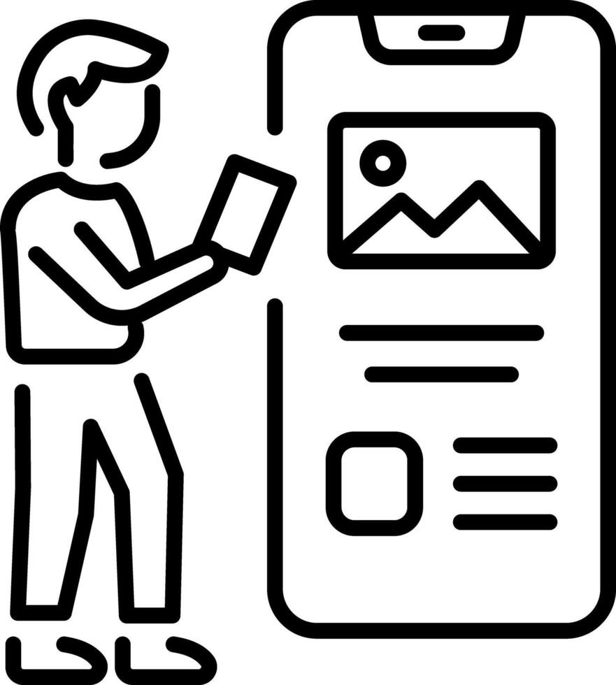 A line icon of a person scrolling feed on mobile vector