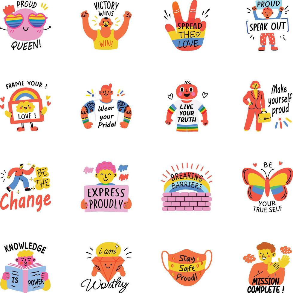 Collection of Flat Style Pride Stickers vector