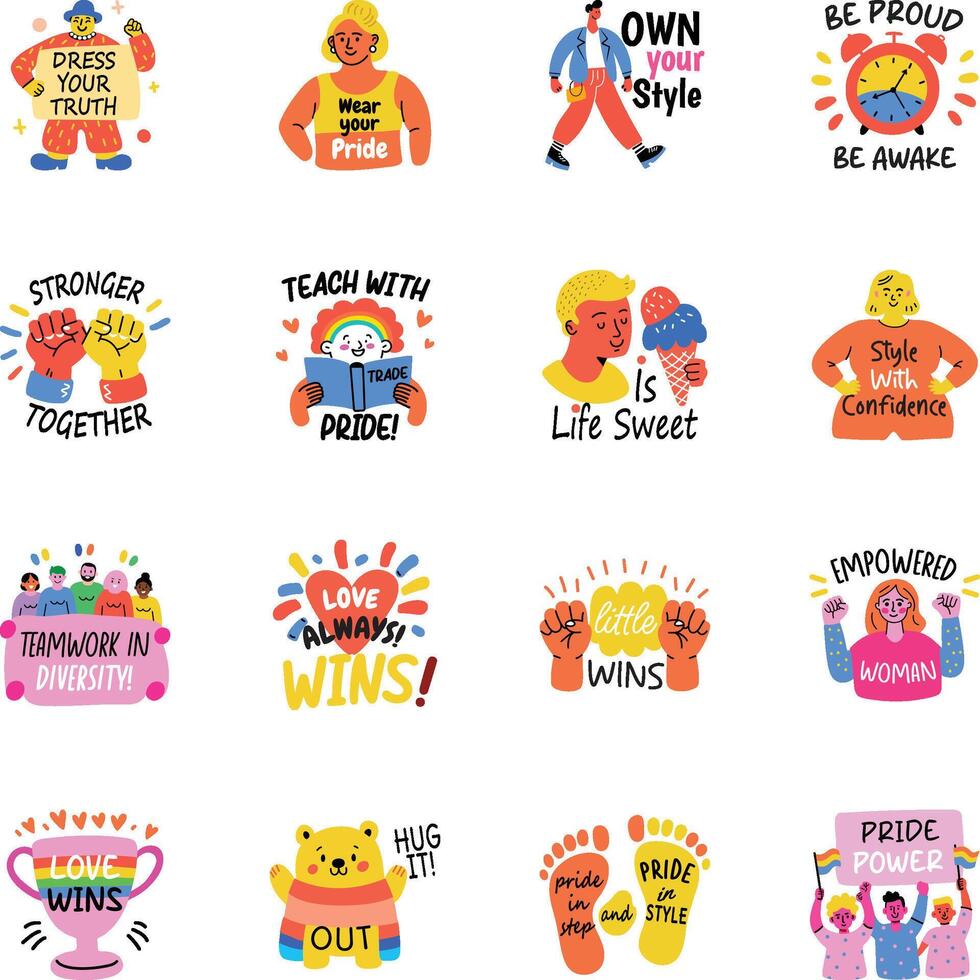 Bundle of Flat Style LGBT Stickers vector