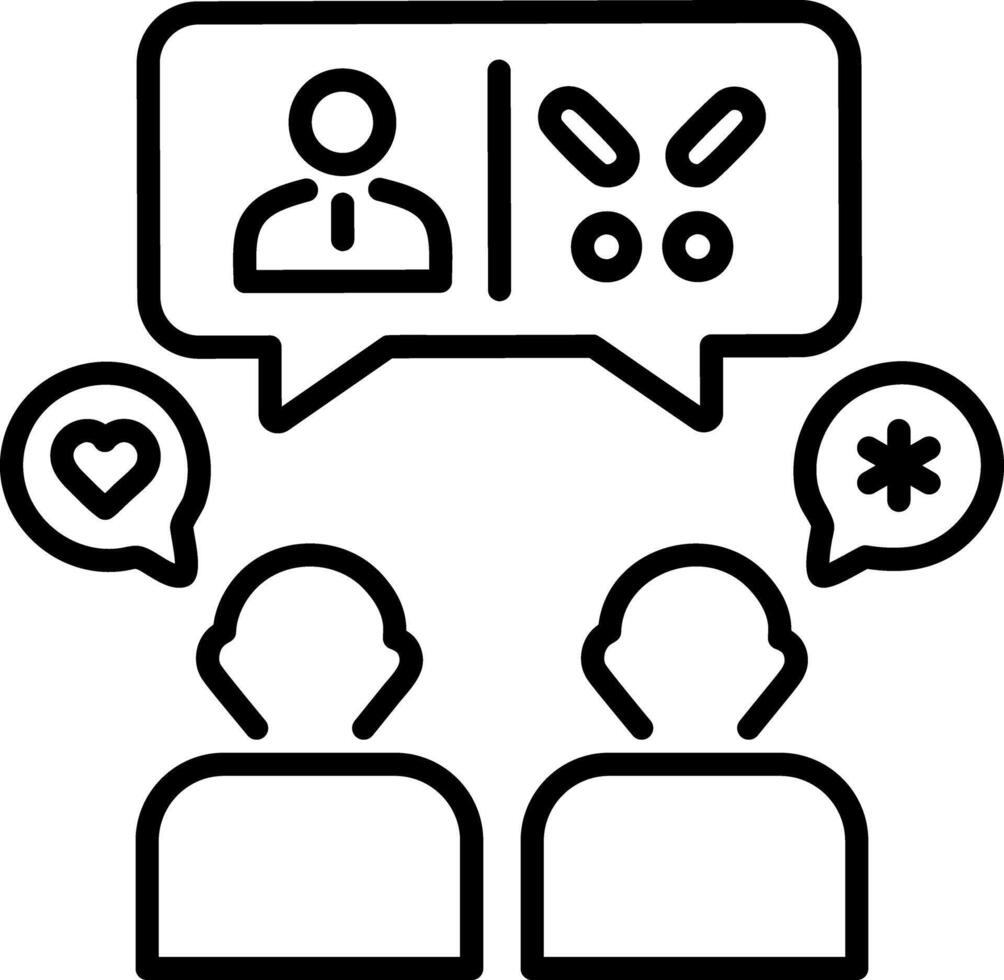 A line icon of two persons playing a guessing game vector