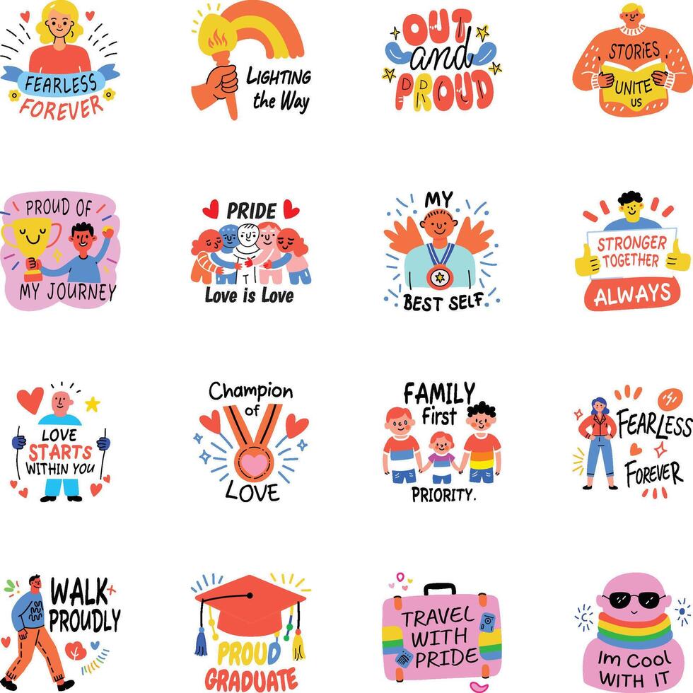 Pack of Flat Style Diversity Stickers vector