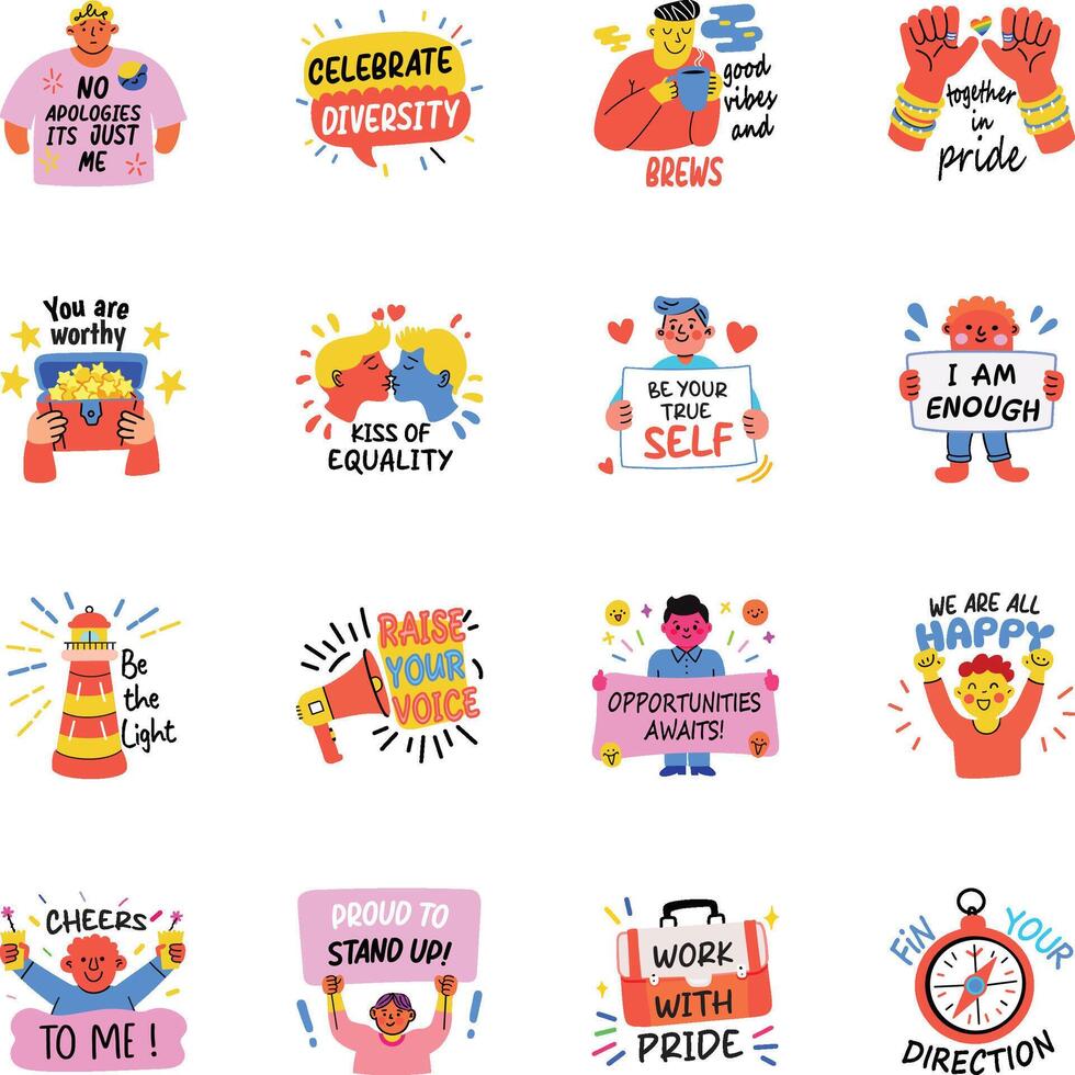 Collection of Flat Style Pride Month Stickers vector