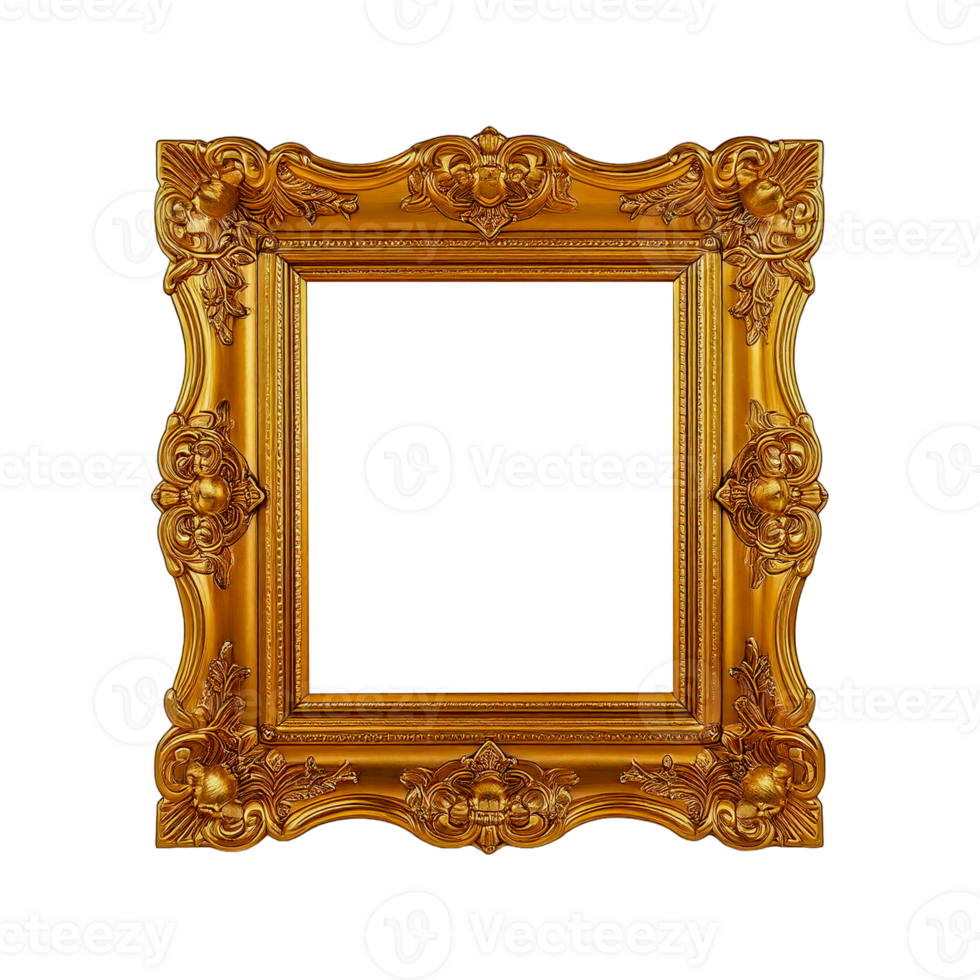 gold picture frame with a pattern of flowers png