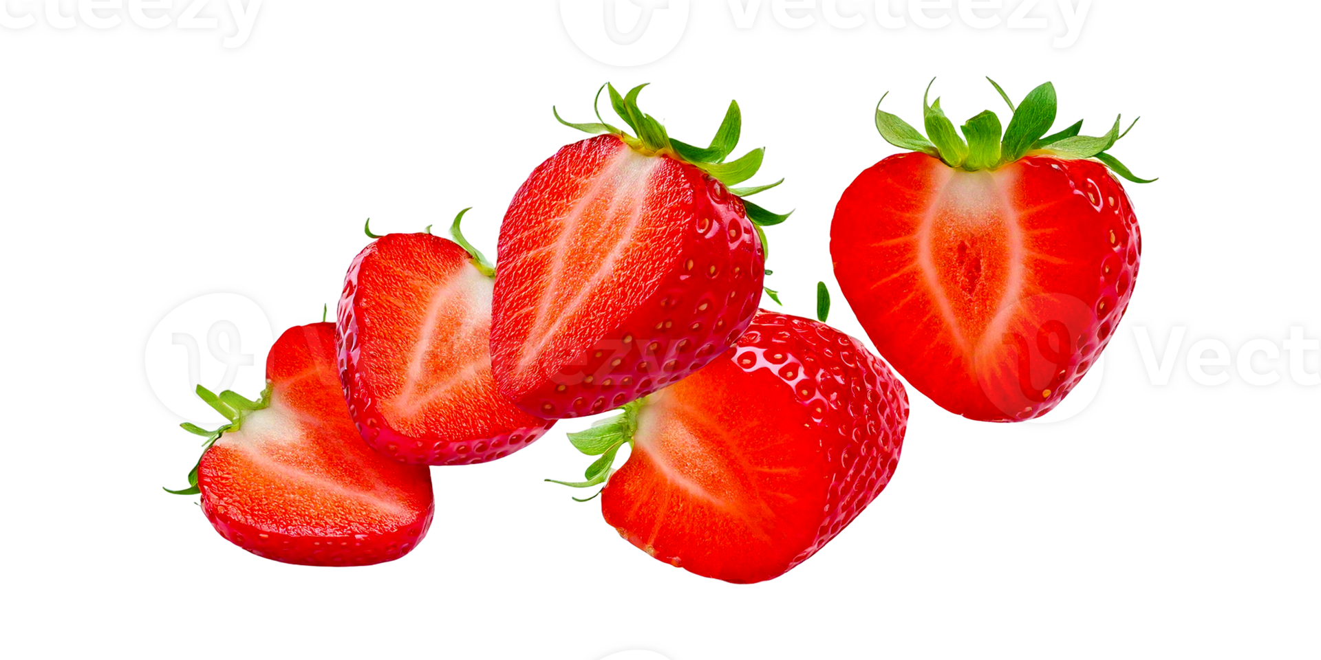 Close-up natural fresh strawberry slices falling png