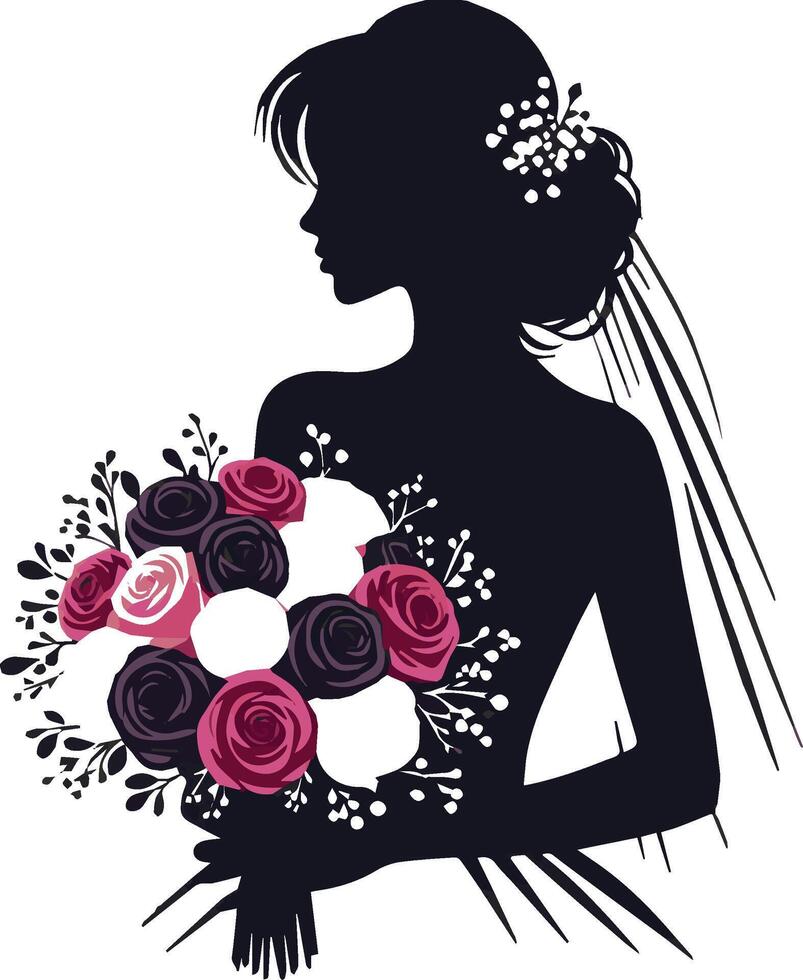 A silhouette of a bride with bouquet vector