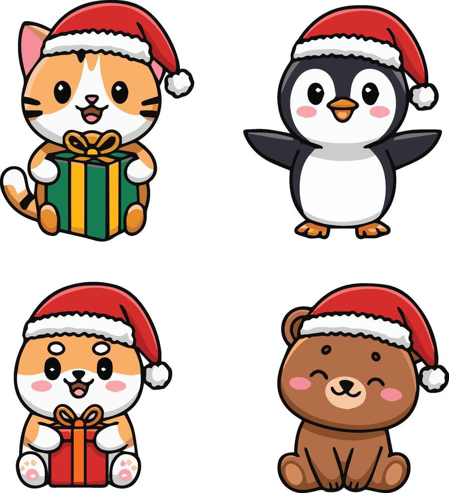Adorable cartoon-style Christmas animals vector
