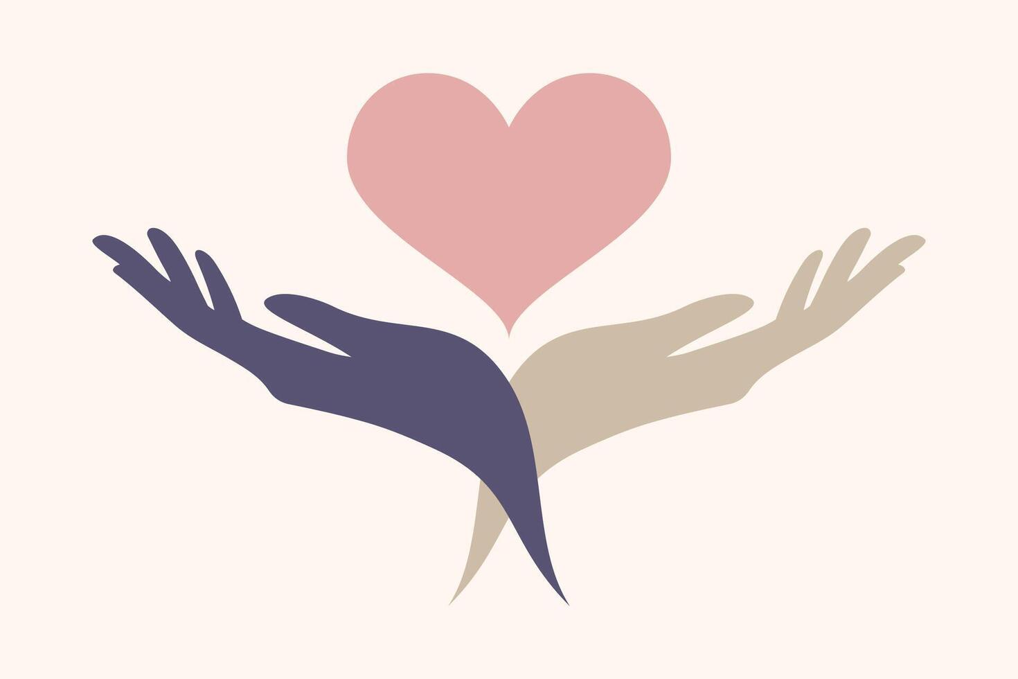Minimalist design of two hands supporting a heart shape symbolizing love, care, and giving, ideal for wellness, charity, healthcare, or relationship concepts vector