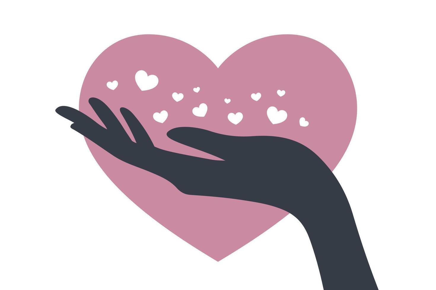 Hand reaching out with hearts symbolizing love, care, and giving, perfect for health, charity, donation, community, support, and kindness-related designs vector