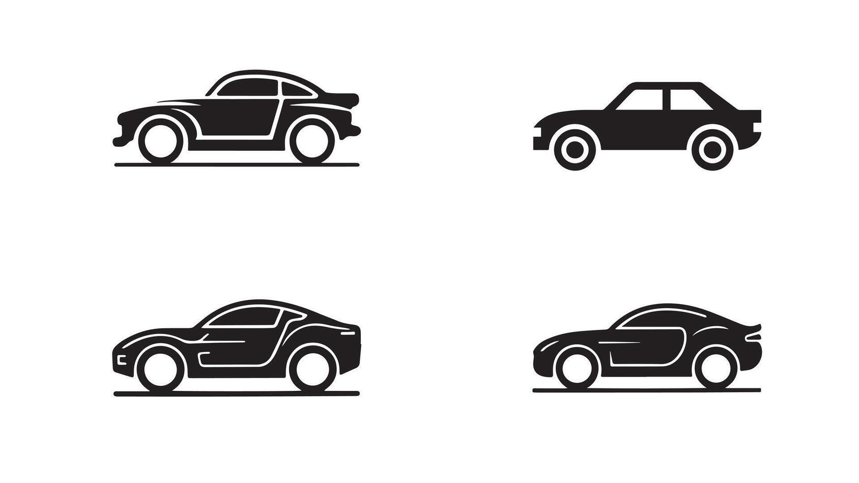 Linear style car set with transport symbols in illustration. vector