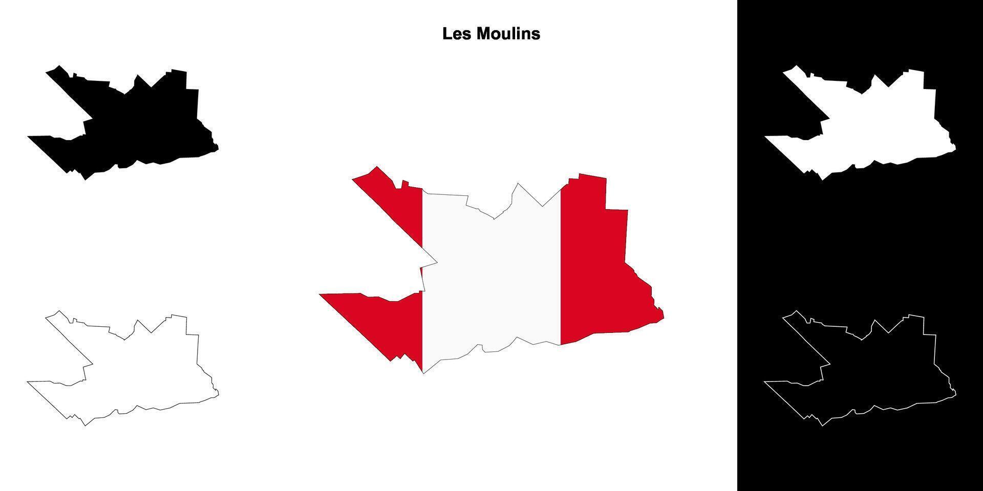 Les Moulins, Quebec outline map set vector