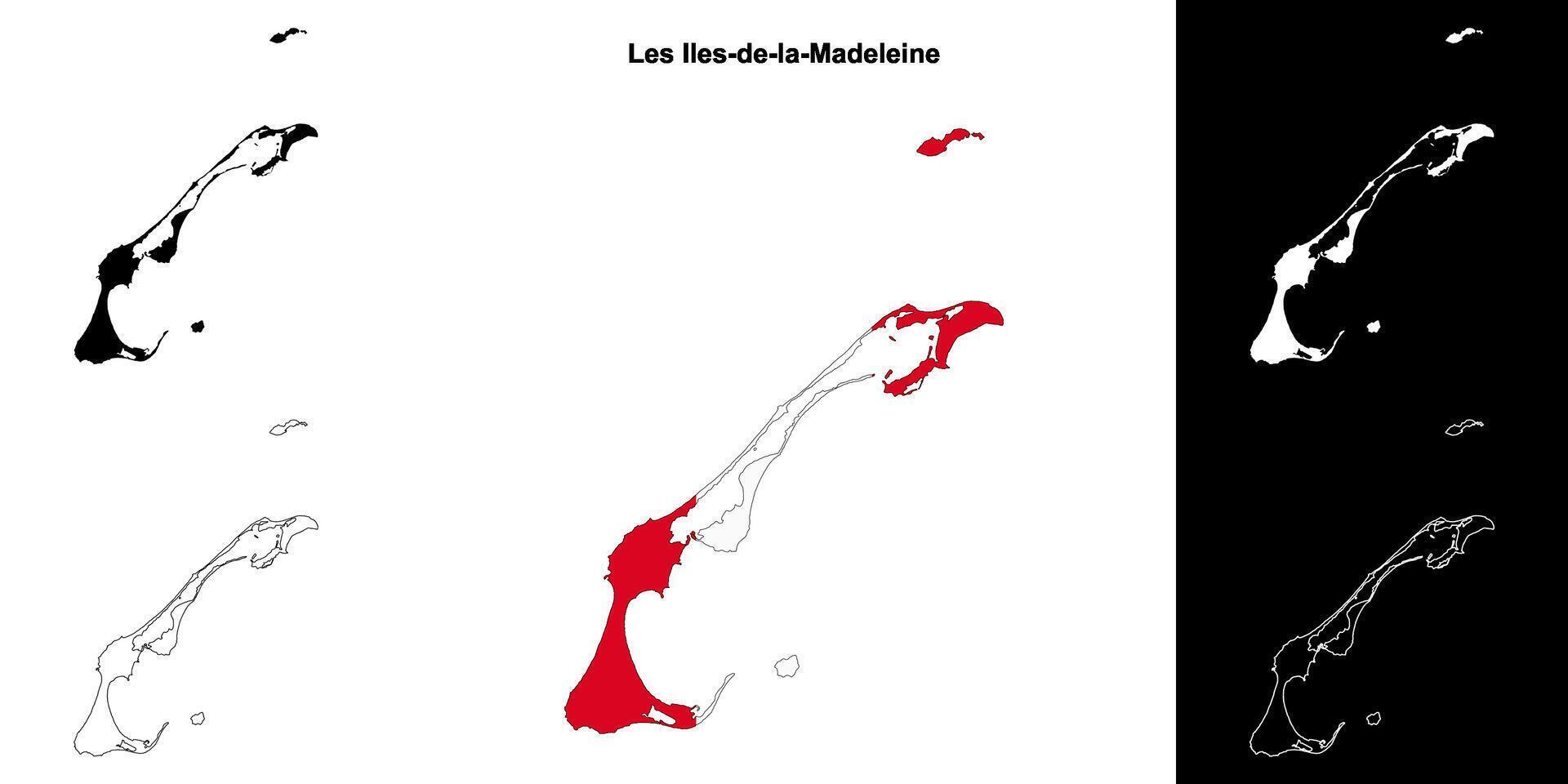 Les Iles-de-la-Madeleine, Quebec outline map set vector