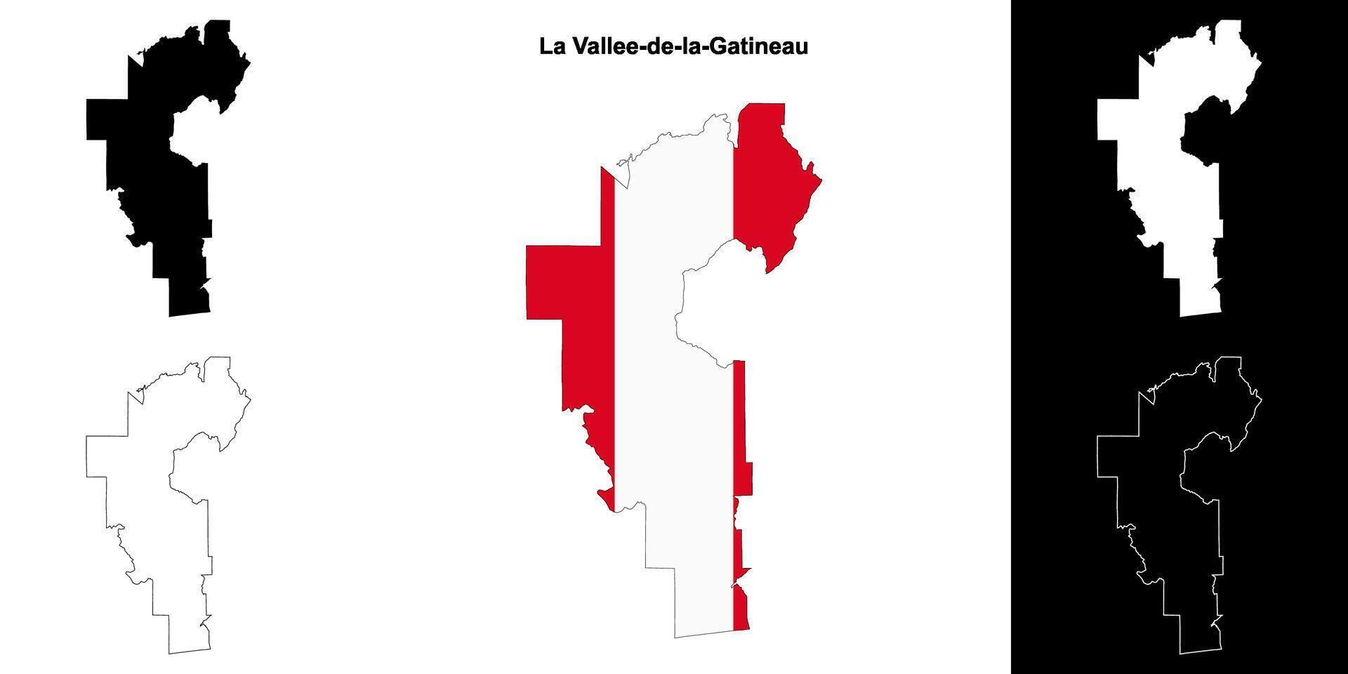 La Vallee-de-la-Gatineau, Quebec outline map set vector