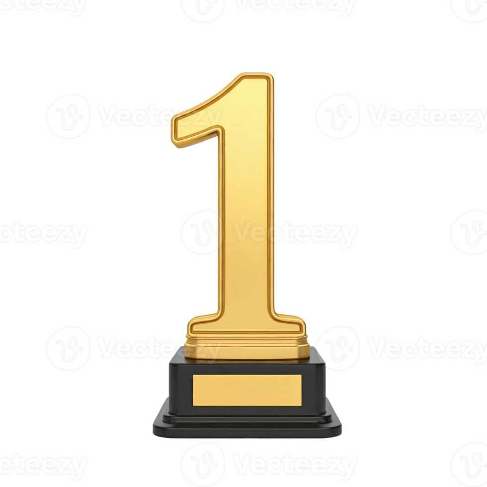 Large Golden 3D Number One Trophy on Transparent Background png