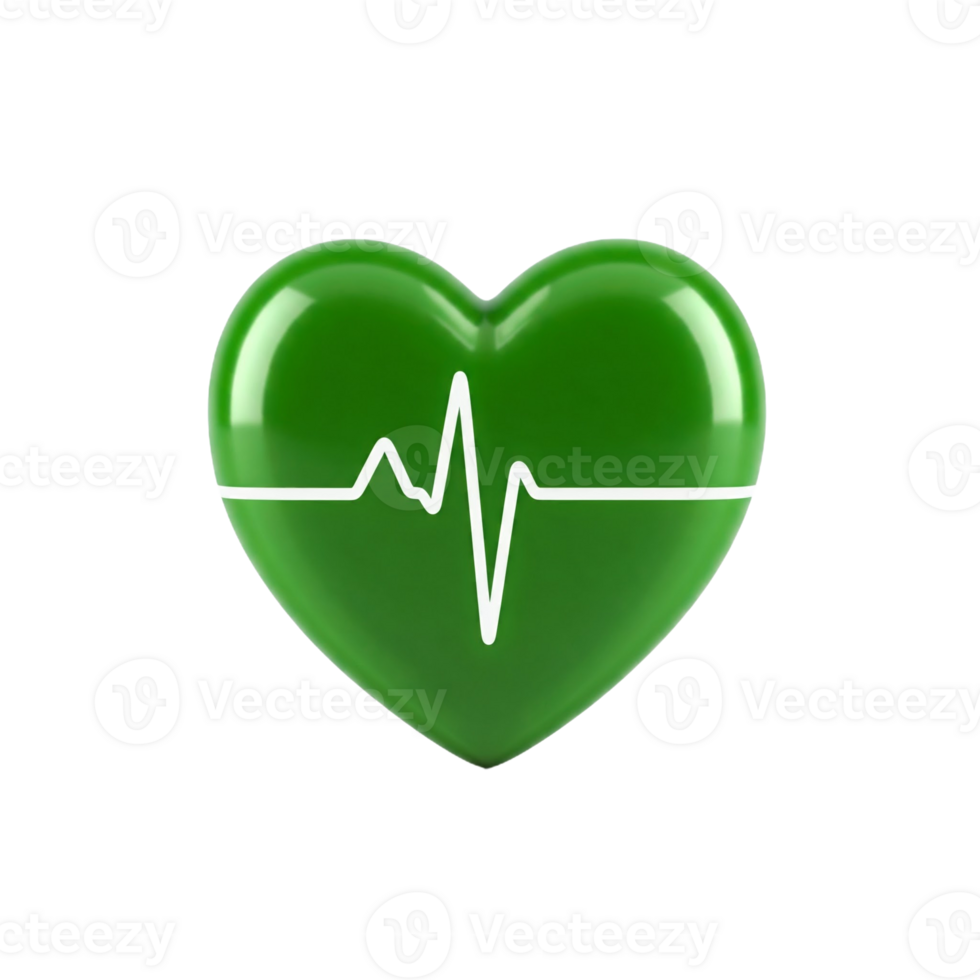 Isolated Green Heart with a White Heartbeat Line Running Through It png