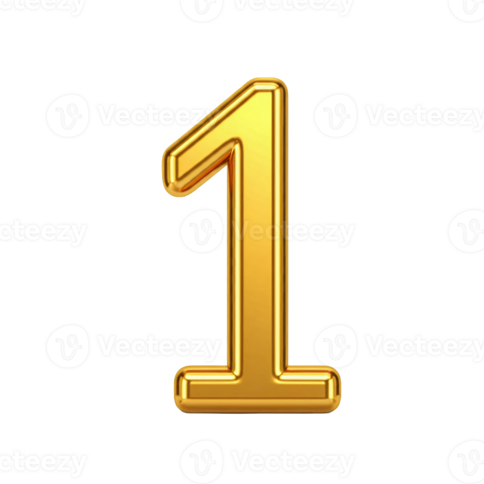 Isolated 3D Large Shiny Golden Number One Digit png