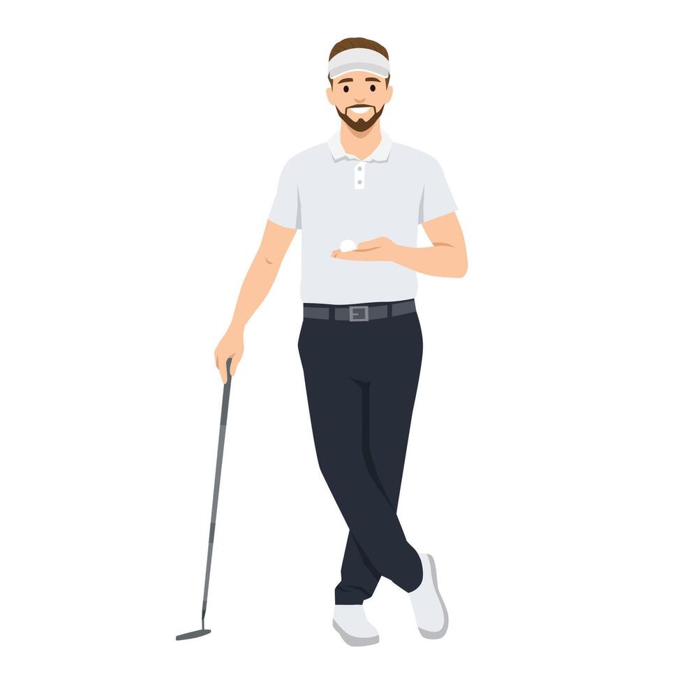 Young man golf player in training practicing. vector