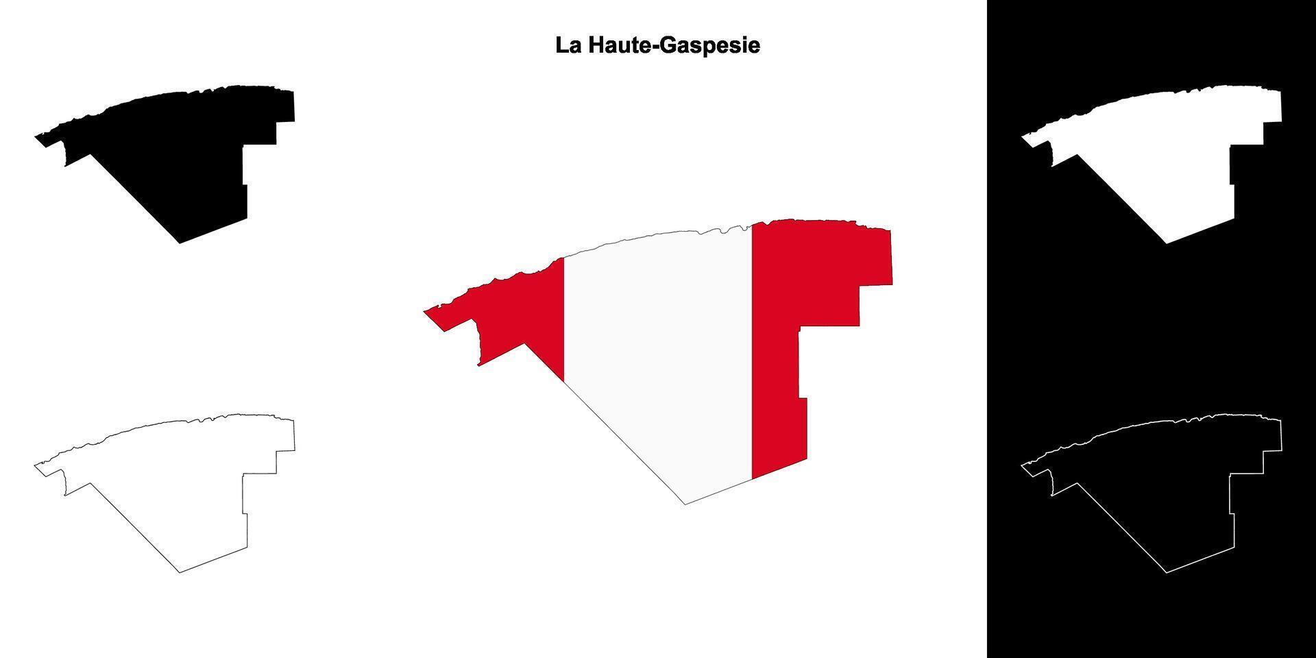 La Haute-Gaspesie, Quebec outline map set vector