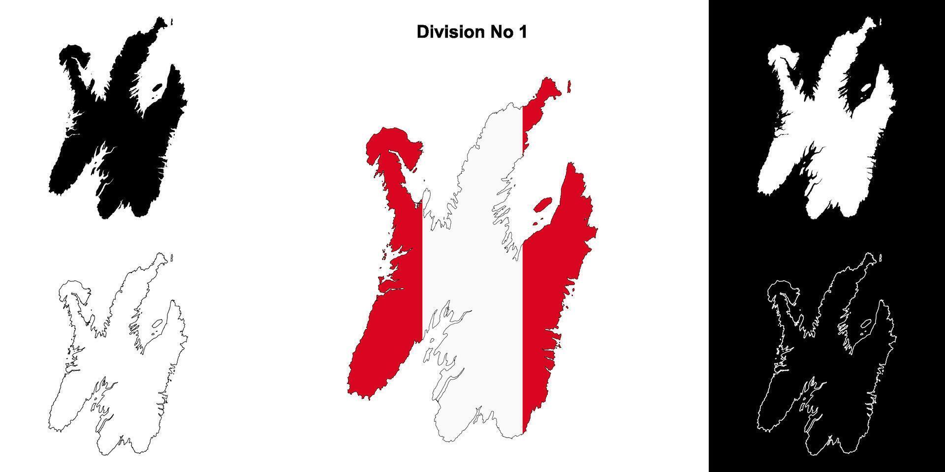 Division No 1, Newfoundland and Labrador outline map set vector