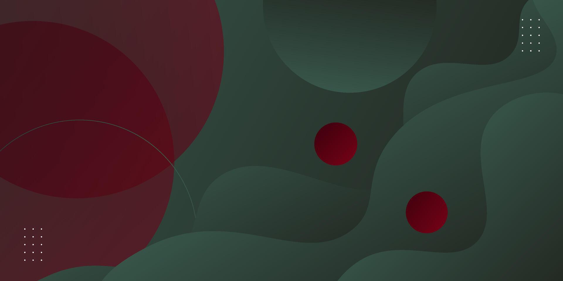 Minimal dynamic dark green liquid textured background design in 3D wave style with red circle pattern of liquid color. Eps10 vector