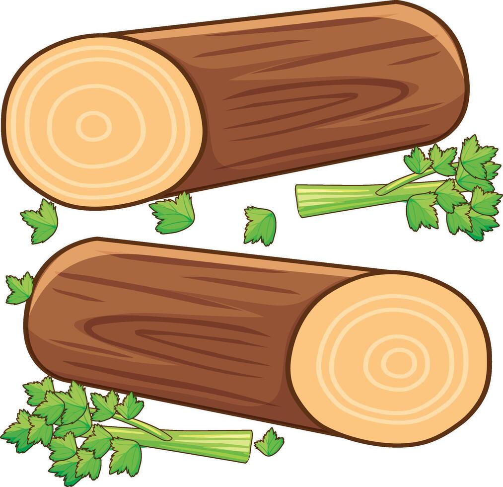 two logs with green leaves on them vector