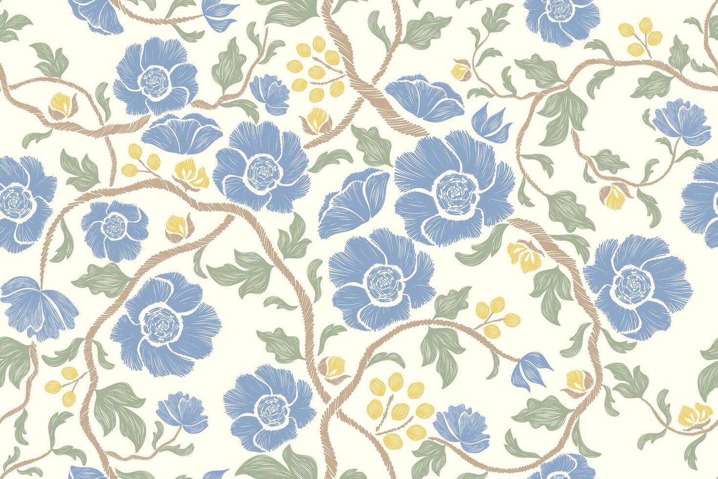 Blue floral pattern seamless vintage floral ethnic texture design background border wallpaper. vector
