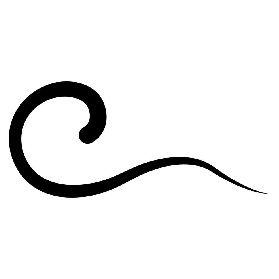 Black curly line, wavy swoosh strip elegant swirl vector