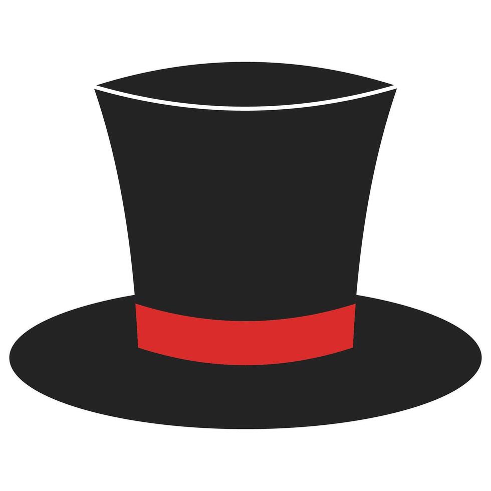 Black top hat with red band, magician illusion, circus show vector