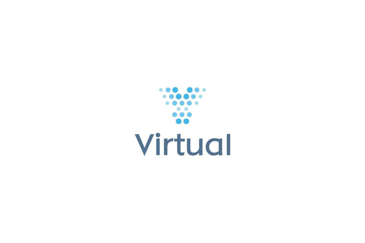 Letter V blue dotted technological virtual reality application logo vector
