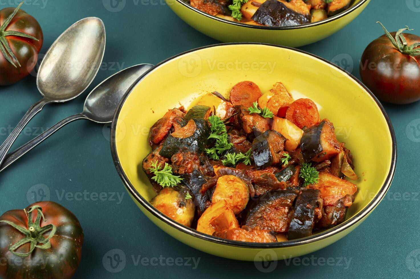 A bowl of vegetable stew. photo