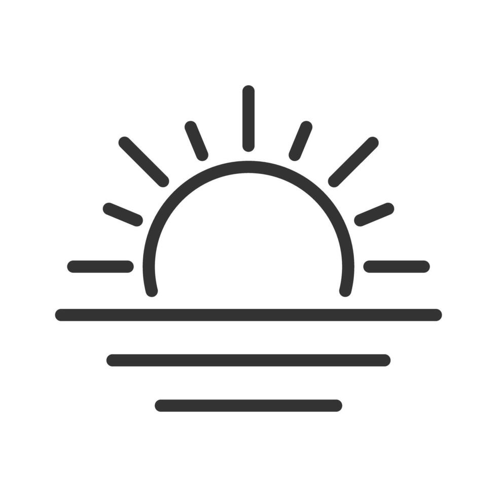 Sunrise linear icon. Clear sky. Calm weather. Dusk or dawn. Sunset over horizon. Weather forecast. Meteorology. Thin line illustration. Contour symbol. outline drawing. Editable stroke vector