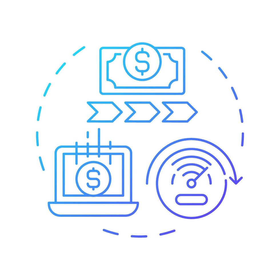 Enhanced cash flow blue gradient concept icon. Boosts working capital. Benefits of factoring. Financial liquidity. Round shape line illustration. Abstract idea. Graphic design. Easy to use in article vector