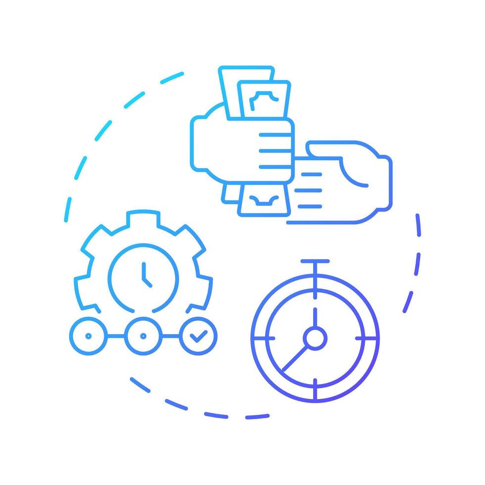 Funding speed blue gradient concept icon. Choosing factoring company. Fast financial processes. Contract terms. Round shape line illustration. Abstract idea. Graphic design. Easy to use in article vector
