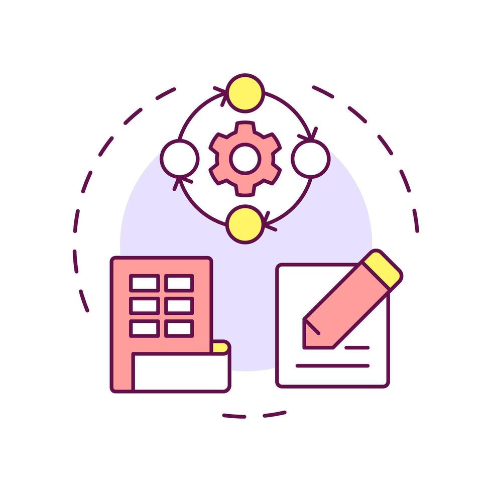 Manual processes multi color concept icon. Accounting workflow. Business, corporate. Round shape line illustration. Abstract idea. Graphic design. Easy to use in infographic, presentation vector