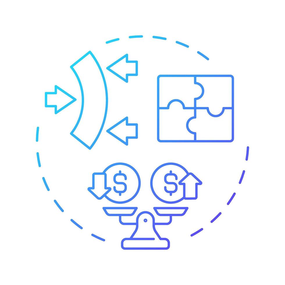 Flexible financing blue gradient concept icon. Benefits of factoring. Adaptable solutions. Scales with dollar sign. Round shape line illustration. Abstract idea. Graphic design. Easy to use in article vector