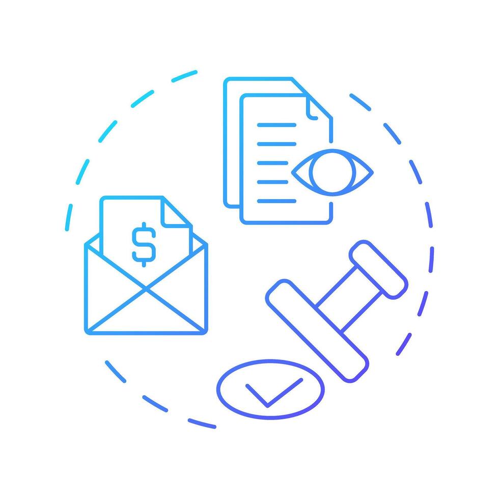 Submit invoice to factor blue gradient concept icon. Factoring process. Representing submission, review, approval. Round shape line illustration. Abstract idea. Graphic design. Easy to use in article vector