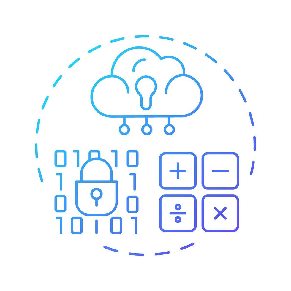 Homomorphic encryption blue gradient concept icon. Type of privacy enhancing technologies. Encrypted data. Round shape line illustration. Abstract idea. Graphic design. Easy to use in article vector