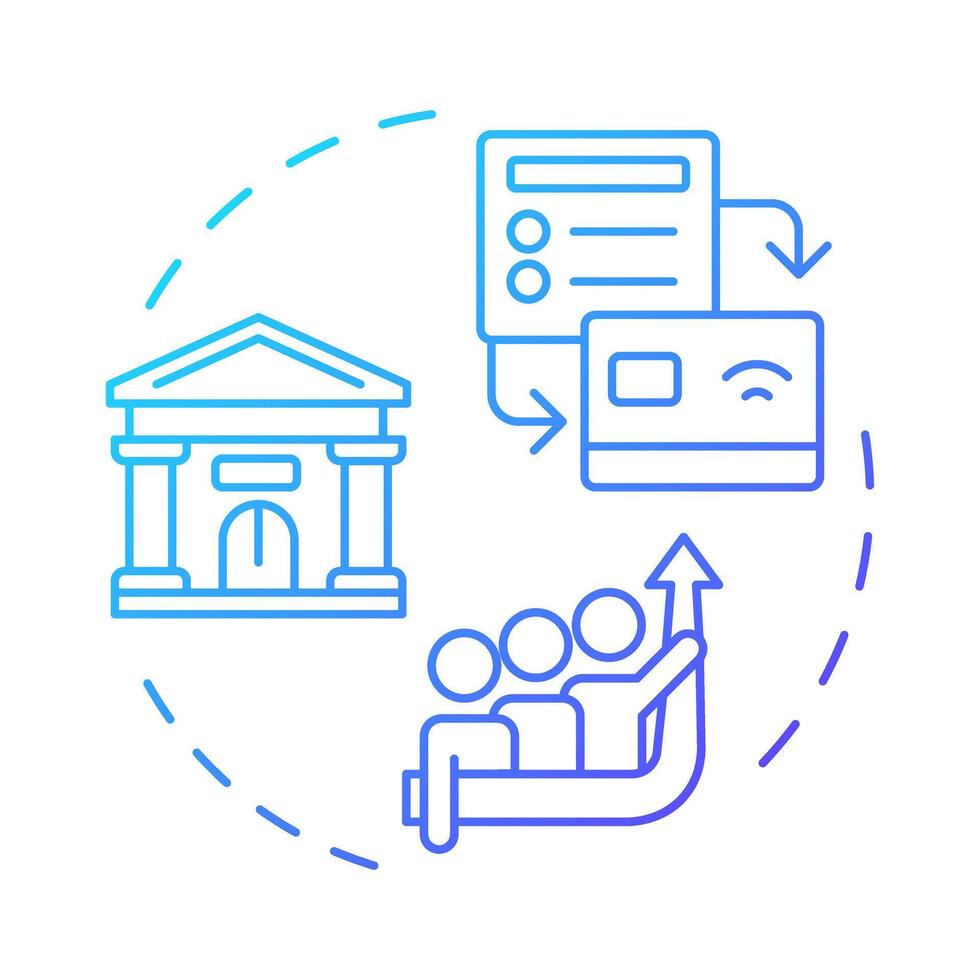 Factor blue gradient concept icon. Financial institution. Money transfer process. Factoring company. Bank building. Round shape line illustration. Abstract idea. Graphic design. Easy to use in article vector
