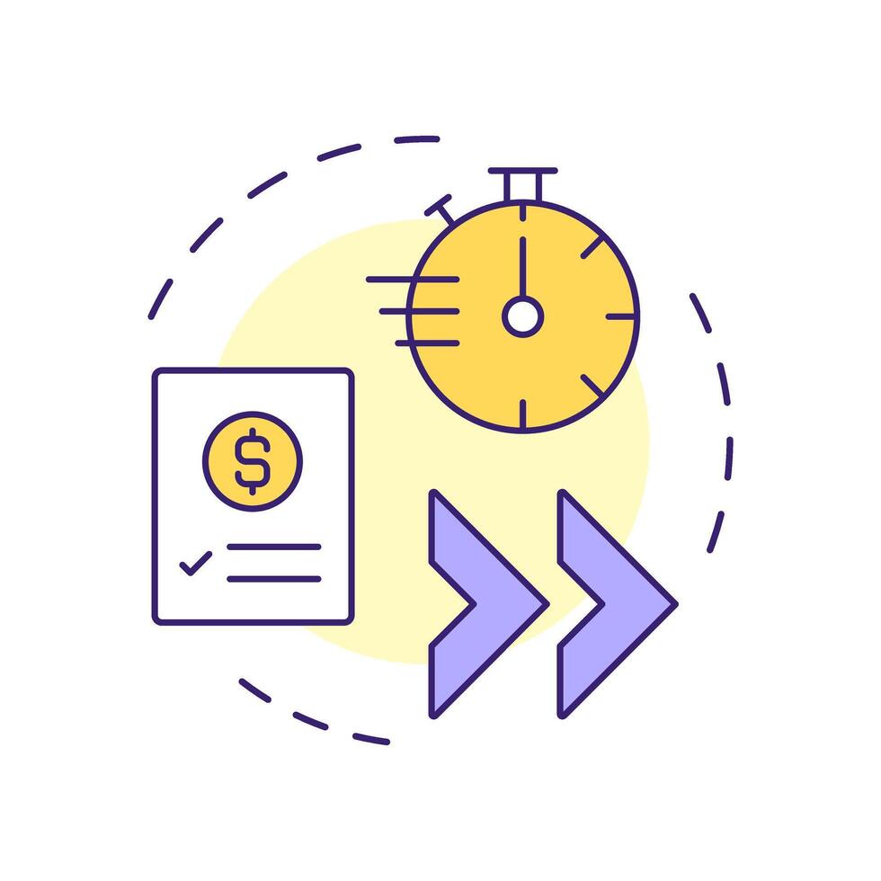 Expedite financial reporting multi color concept icon. Time management, workflow. Round shape line illustration. Abstract idea. Graphic design. Easy to use in infographic, presentation vector