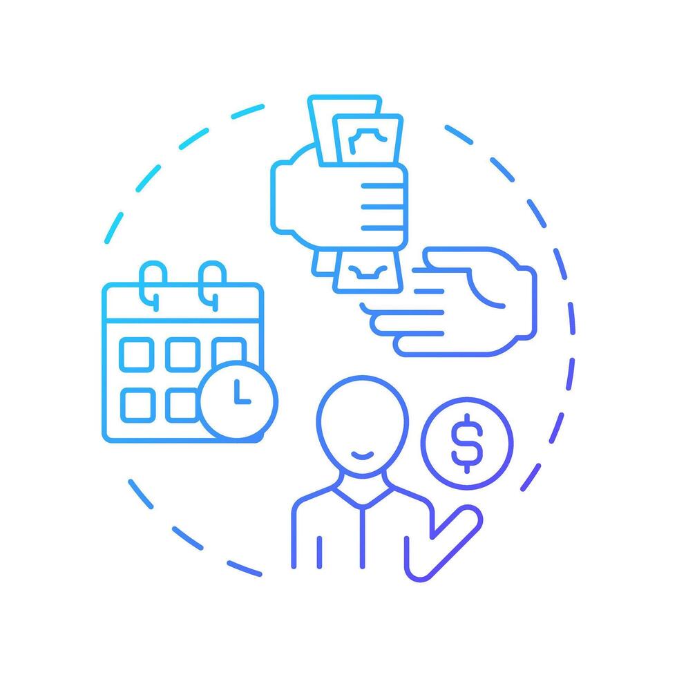 Debtor pays invoice blue gradient concept icon. Factoring process. Person with dollar symbol. Payment phase. Round shape line illustration. Abstract idea. Graphic design. Easy to use in article vector