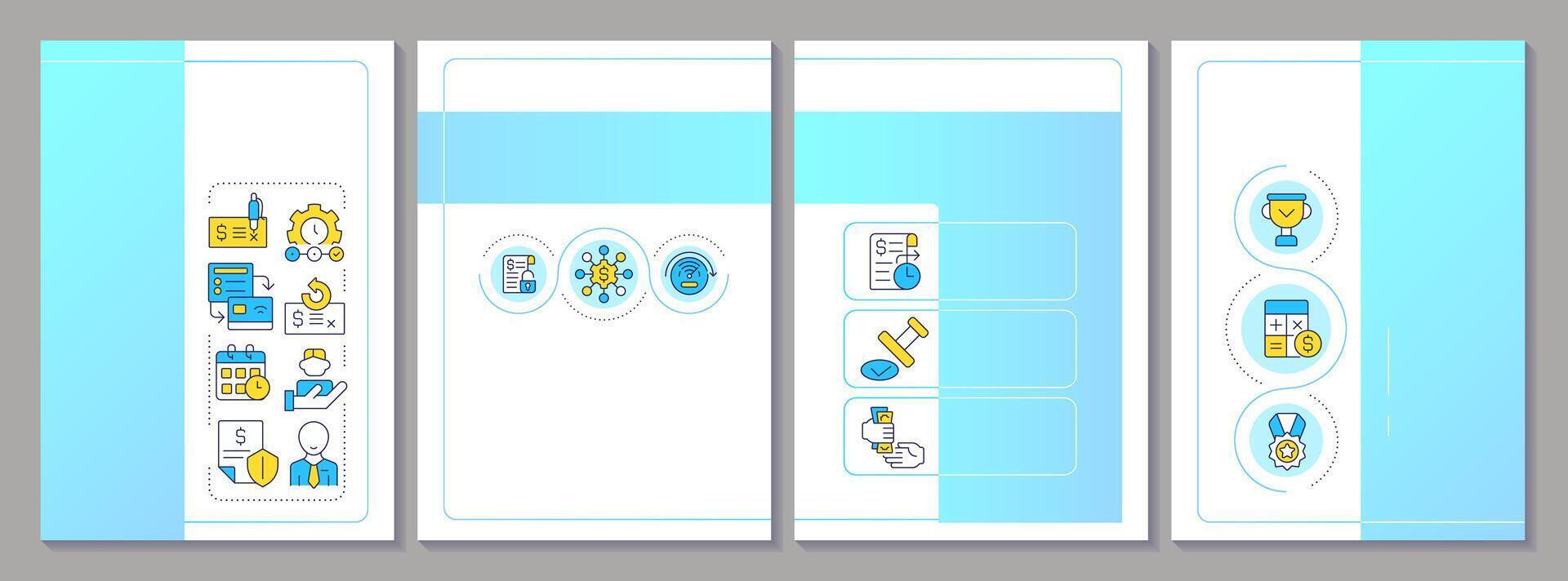 Factoring blue gradient brochure template. Process, benefits. Leaflet design with linear icons. Editable 4 layouts for presentation, annual reports vector