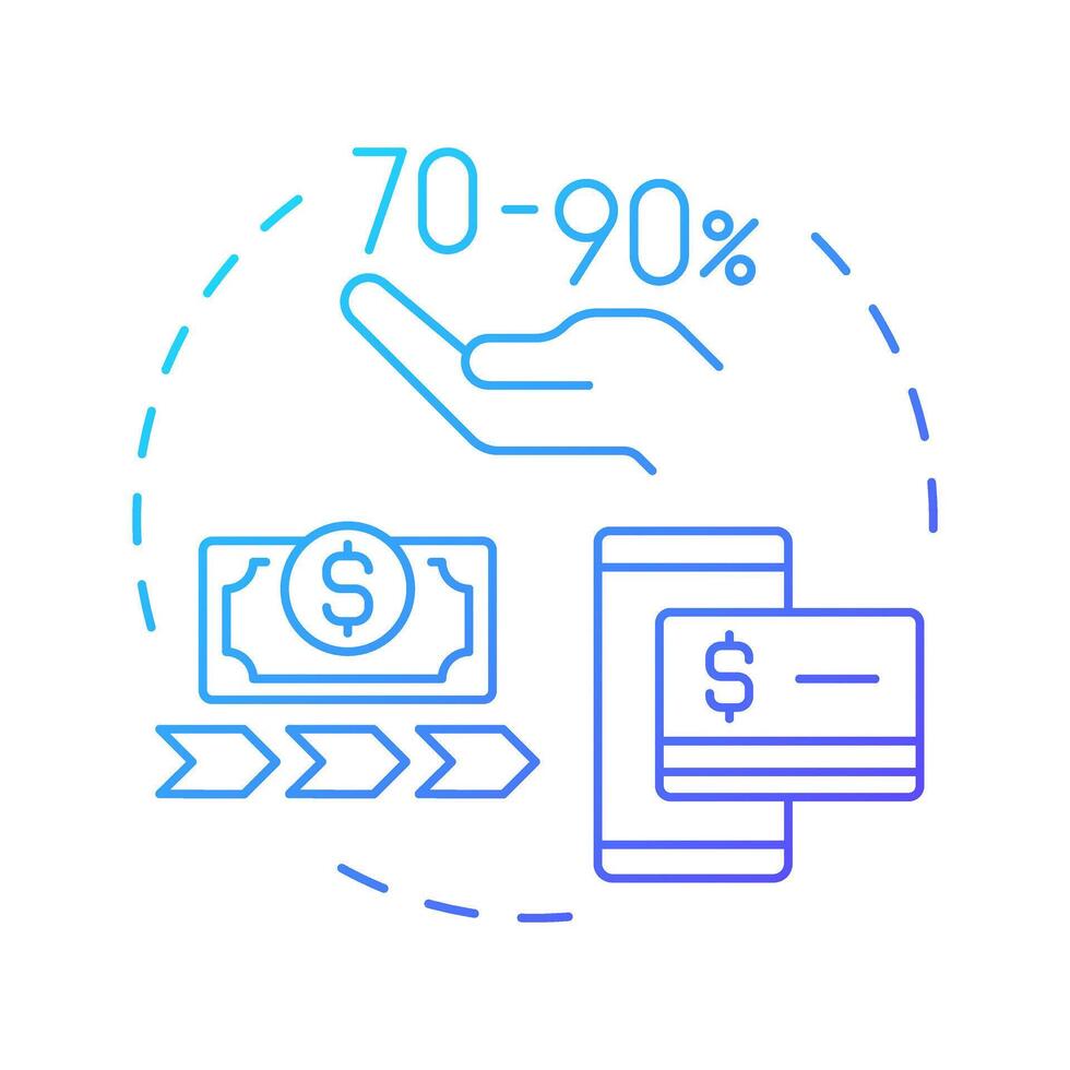 Receive advanced payment blue gradient concept icon. Factoring process. Dollar bill with arrows as cash flow. Round shape line illustration. Abstract idea. Graphic design. Easy to use in article vector