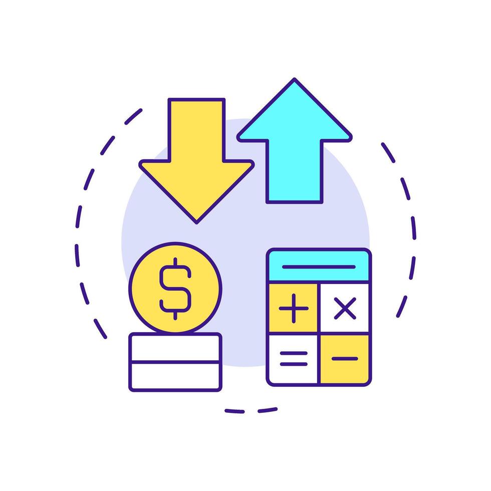 Accruals for expenses and revenue multi color concept icon. Accounting calculation. Round shape line illustration. Abstract idea. Graphic design. Easy to use in infographic, presentation vector