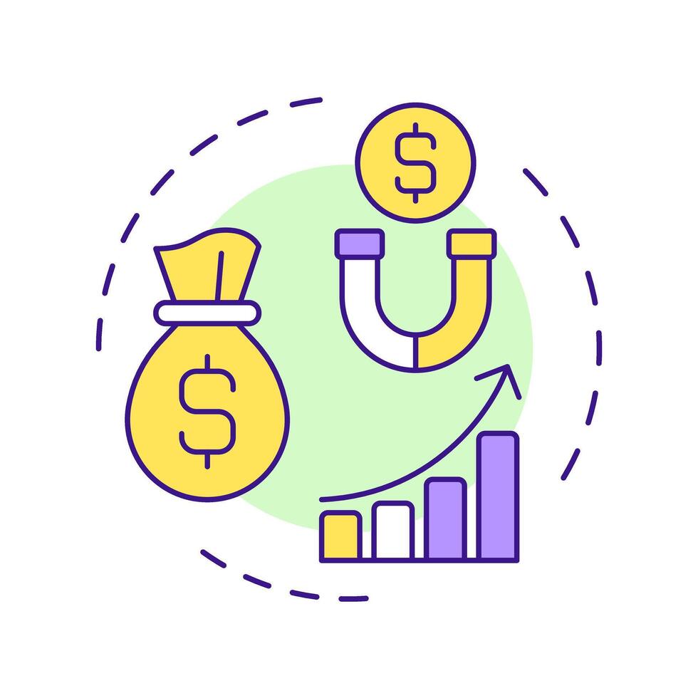 Revenues multi color concept icon. Income growth, business profit. Statistics, metrics. Round shape line illustration. Abstract idea. Graphic design. Easy to use in infographic, presentation vector