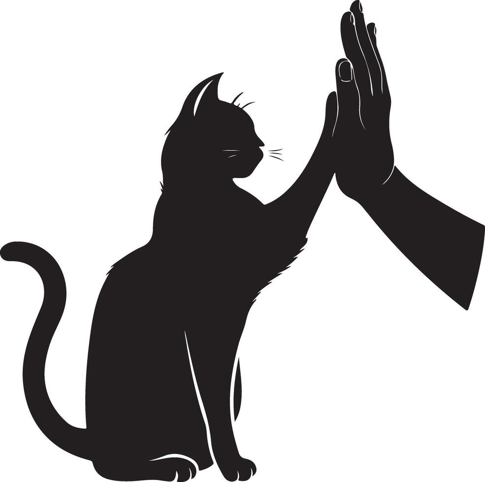 A illustration of a cat silhouette and giving a high five vector