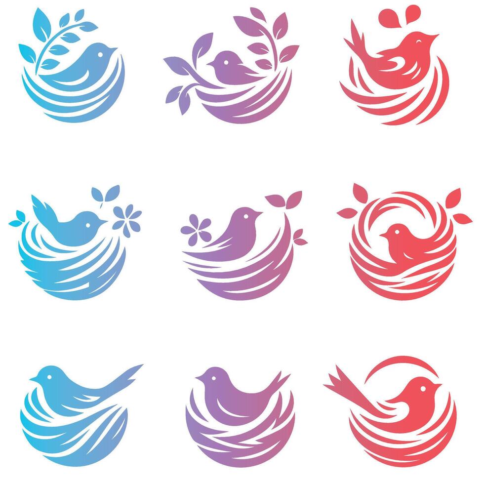 Winged Nook nesting bird collection logo vector