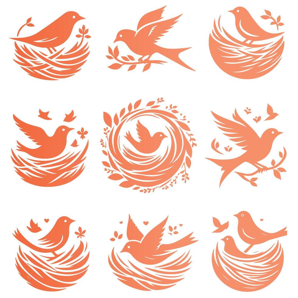 Feather Nest bird collection logo vector