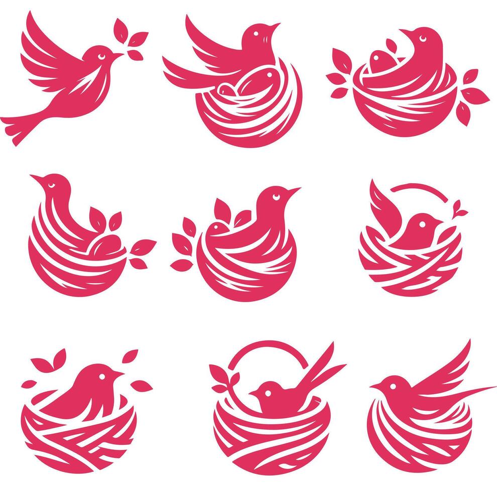Hatch Home nesting bird collection logo vector