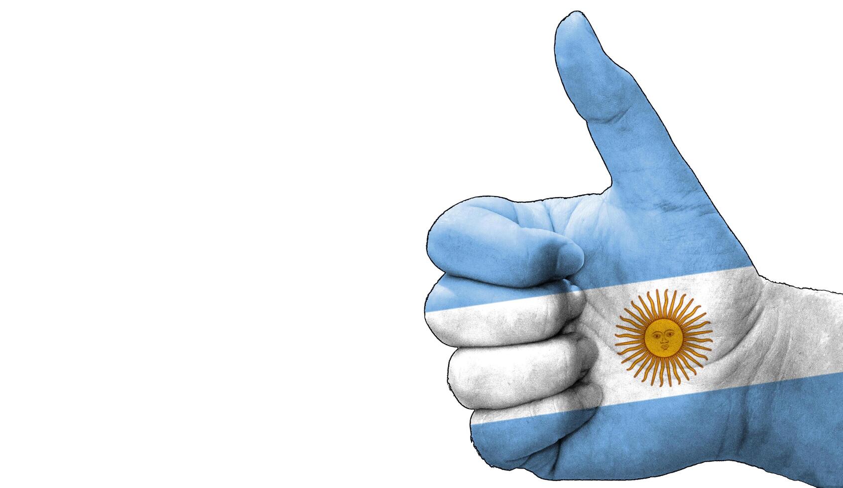 thumbs up in approval with the Argentinian flag painted photo