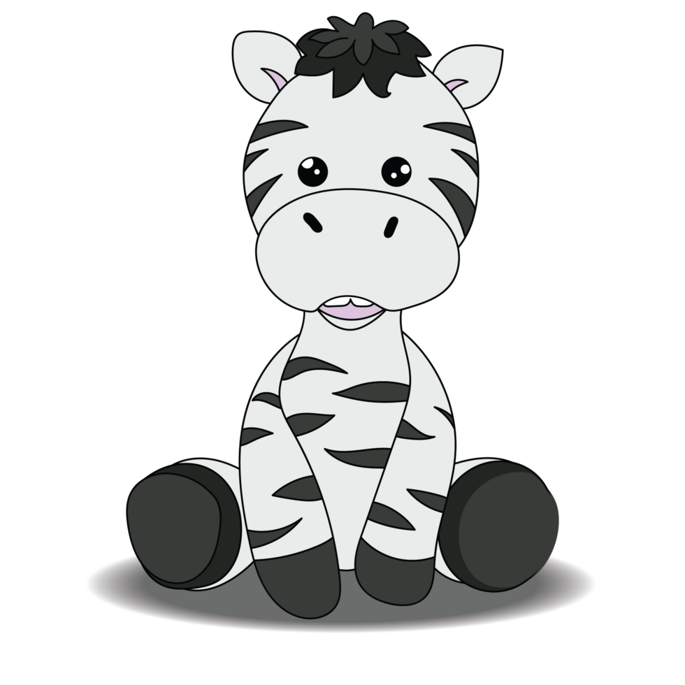 Zebra. Zebra cartoon image. Black and white drawing. Horse pattern. Sitting posture. Cute. png